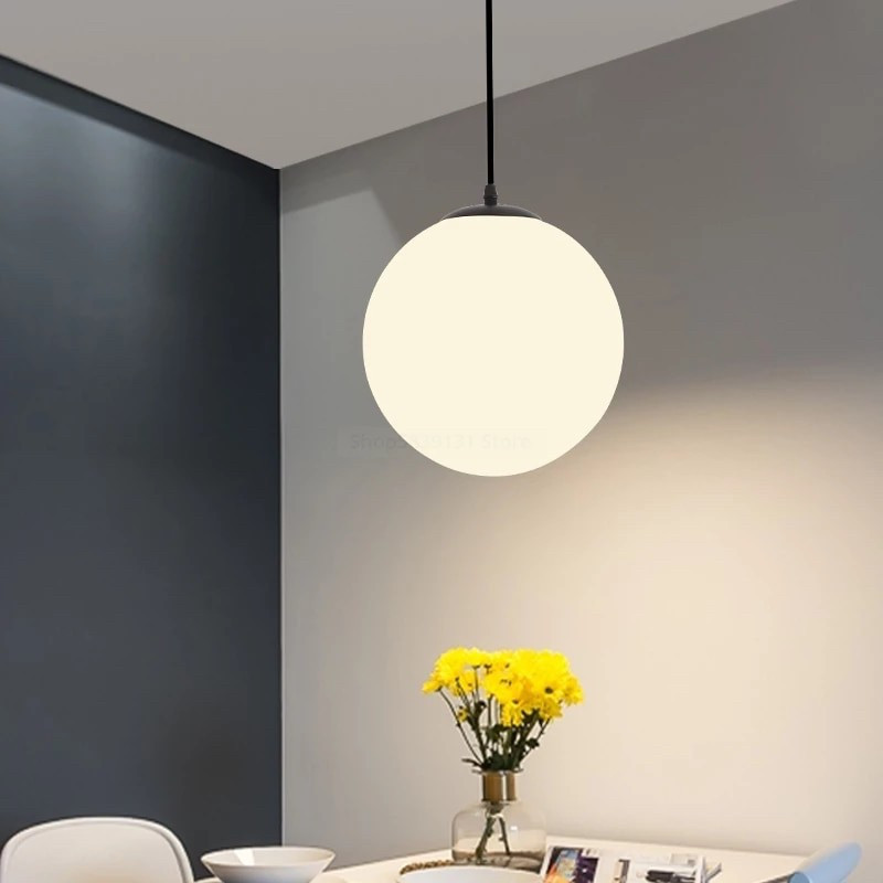 Sinoman Milky White Globe Glass Hanging Lamp Light for Dining Room, Bedroom, Living Room Pendant Lamp Ceiling Lamp(White, Black)