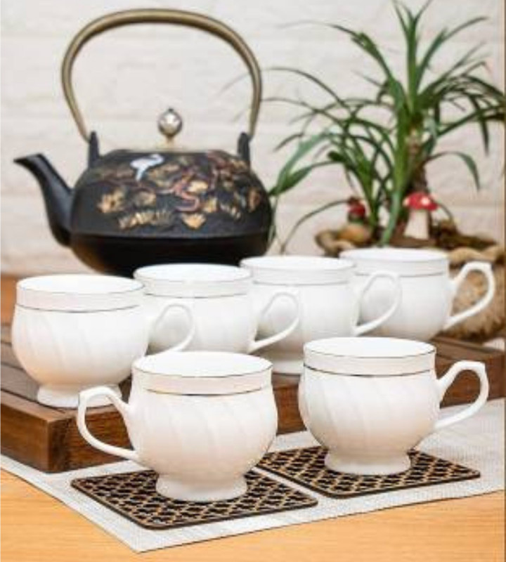 SJS Pack of 6 Bone China Premium Bone China Mona tea & coffee cup set -120ML(White, Cup Set)