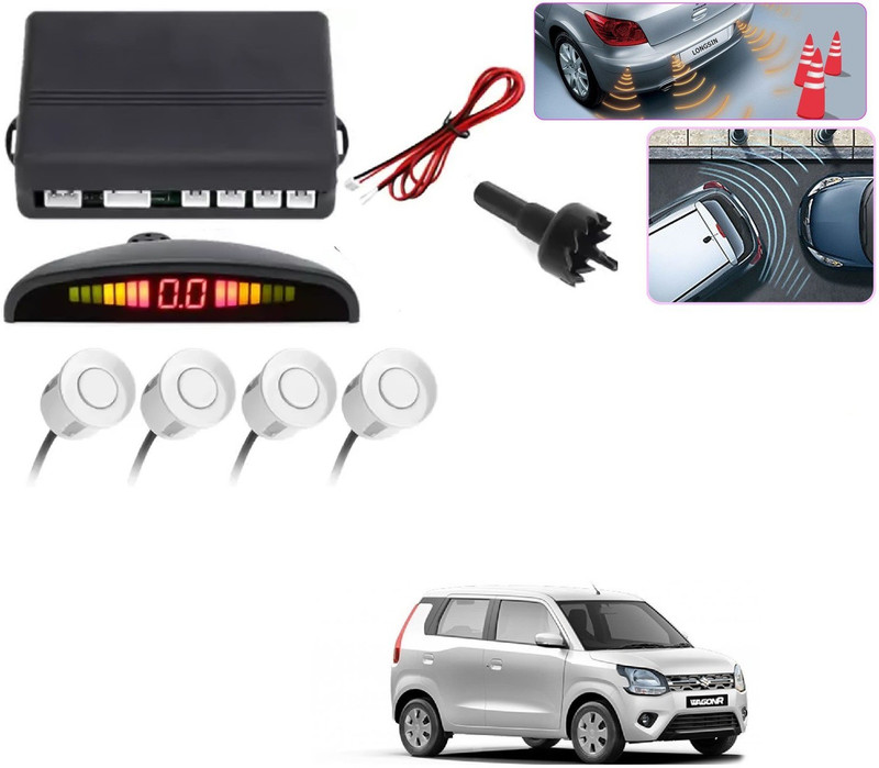 AuTO ADDiCT parking-sensors-white-163 Reverse Parking Sensor with LED Display 4 Sensor White For MARUTI WAGONR 2019 Parking Sensor(Electromagnetic Systems)