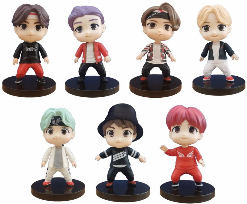 RVM Toys Set of 7 Kpop BTS Tiny Tans Action Figure Cake Topper Decoration/Desk top Toy D2(Multicolor)