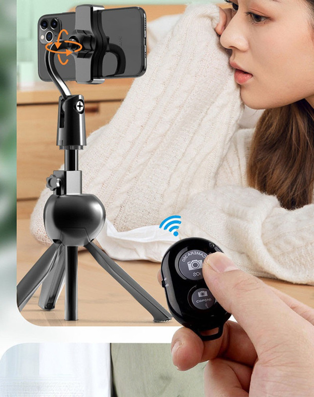 PULTO Tripod Mobile Stand +Bluetooth Selfie Shutter Remote Multi-Use Selfie Stick Tripod, Monopod, Monopod Kit, Tripod Ball Head, Tripod Bracket, Tripod Clamp, Tripod Kit(Black, Supports Up to 500 g)