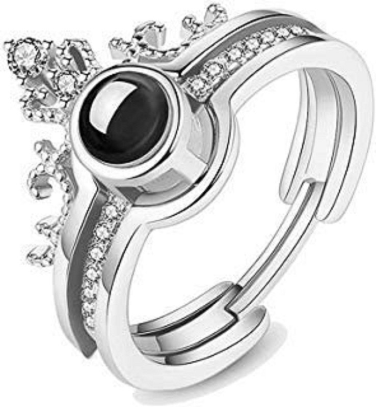 QualityAJ 100 Language Written I Love You Rings Free Size Couple Rings Silver Plated Copper Crystal Silver Plated Ring