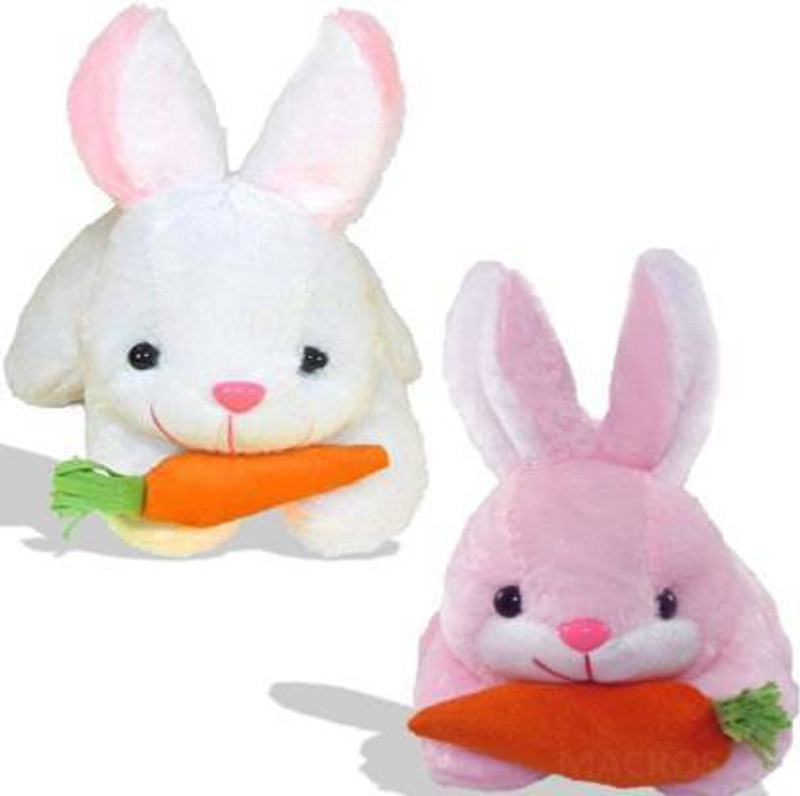 RBB HUB Combo of White and Pink Rabbit with carrot stuffed toys- 25cm - 25 cm(Multicolor)
