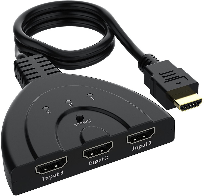 microware  TV-out Cable 3-Port HDMI Switch Splitter 3x1 Selector with Pigtail Cable HD 1080P 3D Switcher(Black, For TV, 0.08 m)