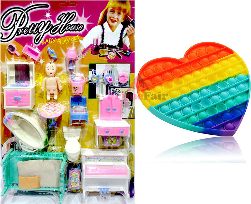 PRIMEFAIR Dollhouse Playset Portable Sets with Pop it, 20 Accessories Dollhouse Playset(Multicolor)