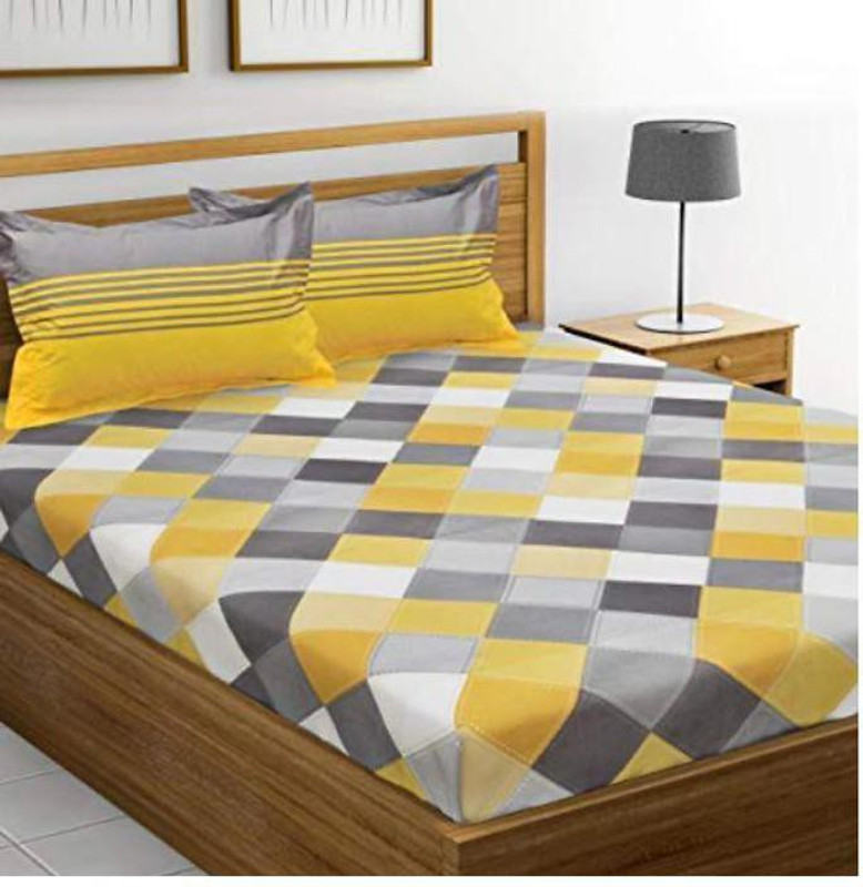 BATHAM HANDLOOM Cotton Double Flat 104 TC Geometric 3 Bedsheets with 6 Pillow Covers(Multicolor)