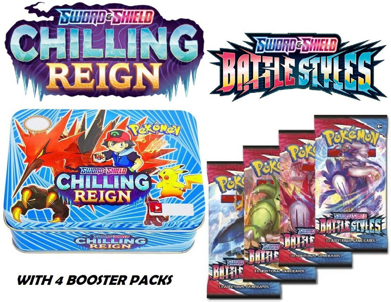 CrazyBuy Pokémon Sword & Shield Battle Styles tin with 4 BOOSTER CARDS PACKS(Multicolor)