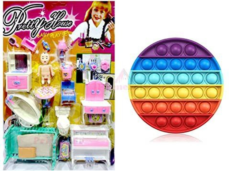 ROSEFAIR Dollhouse Playset Sets with Pop it, Dollhouse 21 Playset for Girl's Round(Multicolor)