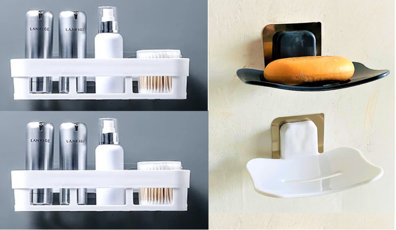 Qrex Multipurpose Kitchen Bathroom Shelf Wall Holder Storage Rack Bathroom(WhiteColour)
