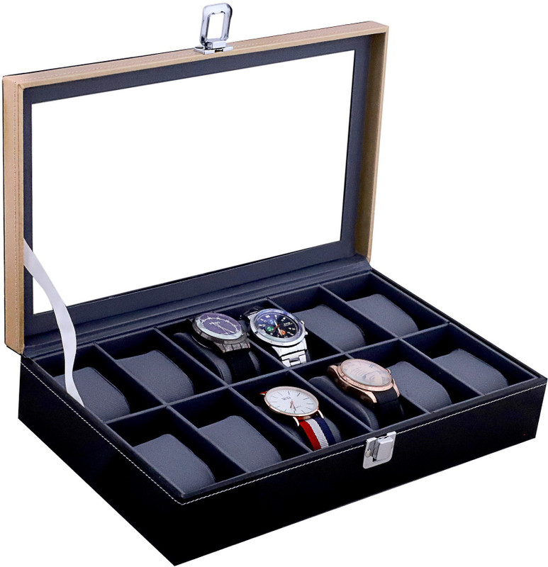 Galaxy Craft Black and Tan Watchcase Watch Box(Black, Holds 8 Watches)