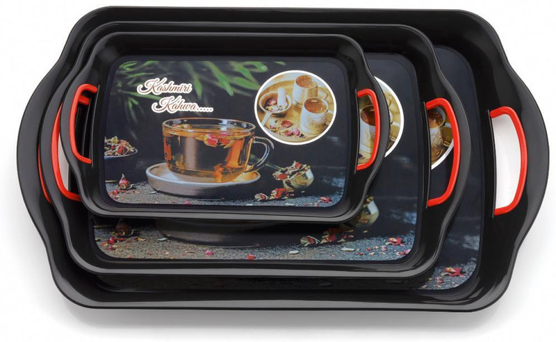 Vishwa enterprise Service Tray Black Set of 3- Small Medium and Big Tray(Pack of 3)