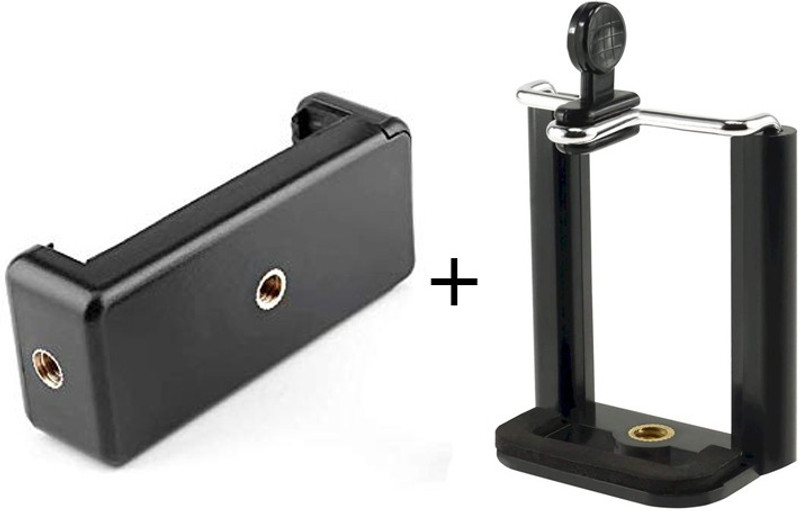 PULTO Monopod Holder clip +2 Hole Mobile Clip Mount Adapter/Adjustable Clamp Mount Monopod(Black, Supports Up to 600 g)