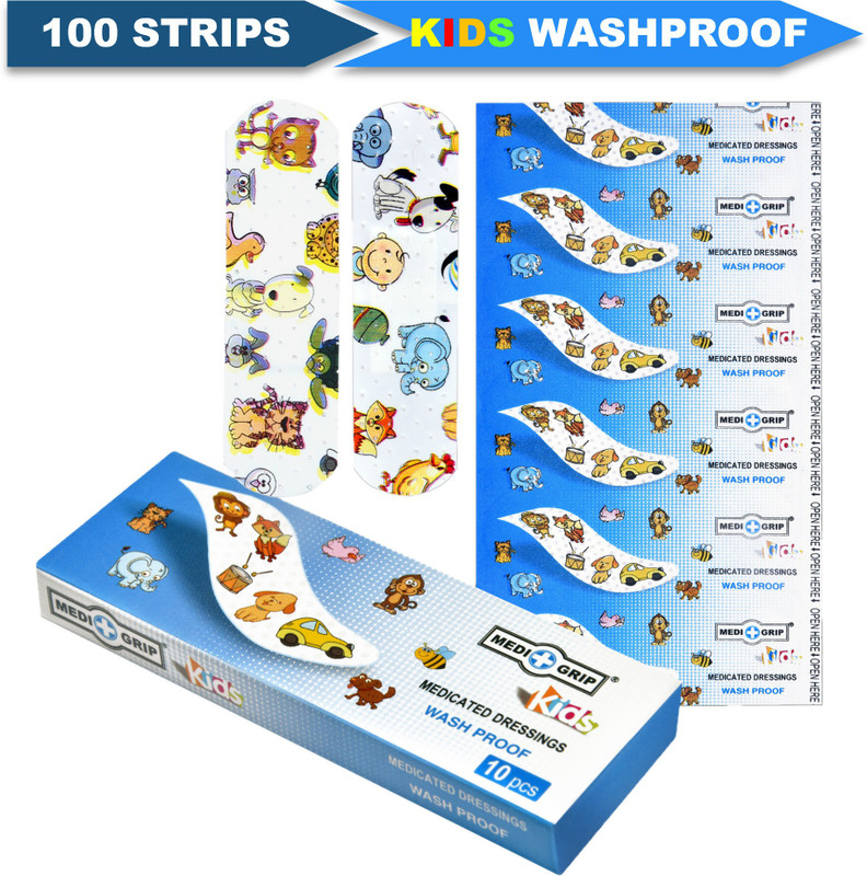Medigrip Kids Band Aid (Pack of 100 Plasters) Adhesive Band Aid(Set of 10)
