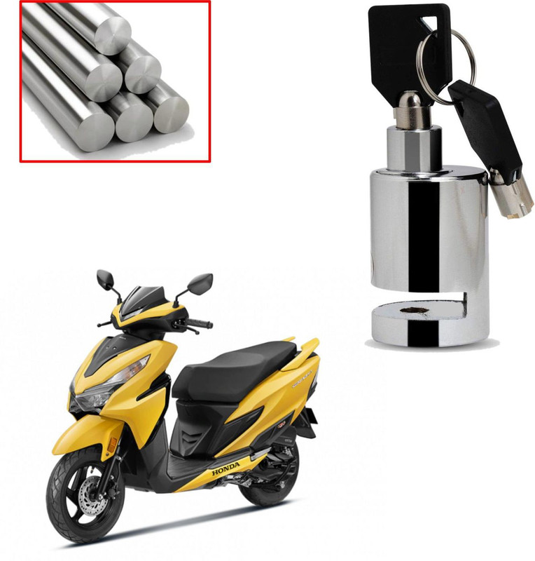 DAZZRIDE Heavy Duty Disc Brake Lock Anti Theft Stainless Steel 7mm Pin Wheel Locking Lock for Bike and Motorcycle (Chrome)_Disk_Round_Lock_For Honda Grazia Disc Lock(Silver)