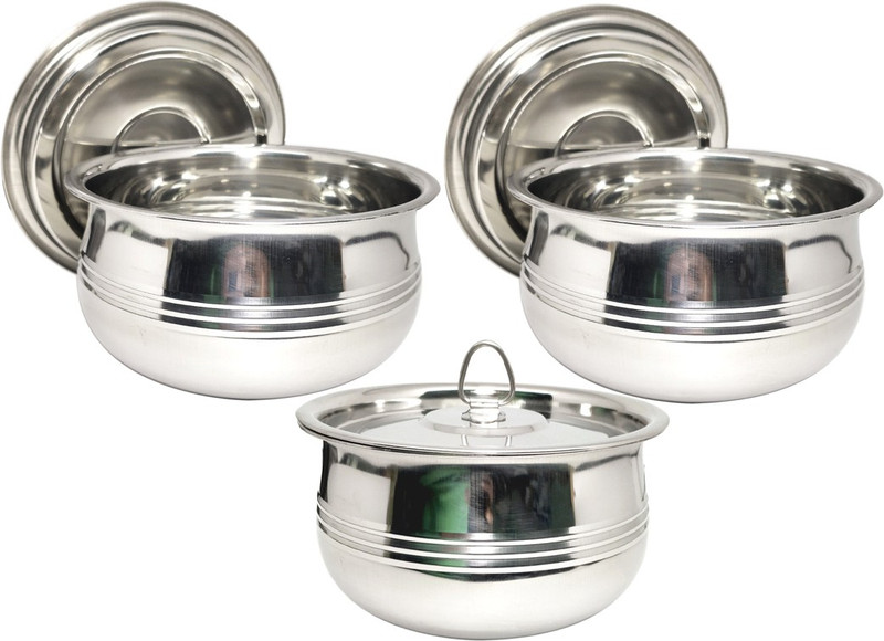 bartan hub Stainless Steel Storage Bowl Bowl Set With Lid ( 300 ML , Dishwasher safe , Strong and Durable )(Pack of 3, Steel)