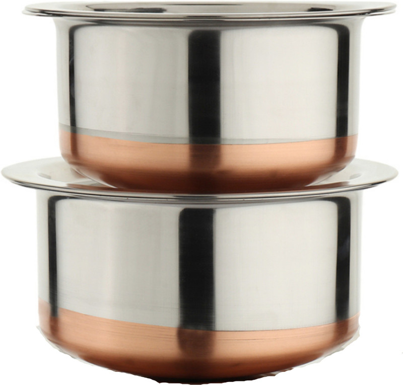 LIMETRO STEEL Heavy Gauge 2 Pieces Copper Base Cookware Set with lid / Tope Set with Lid / Cookware Set(Stainless Steel, 2 - Piece)