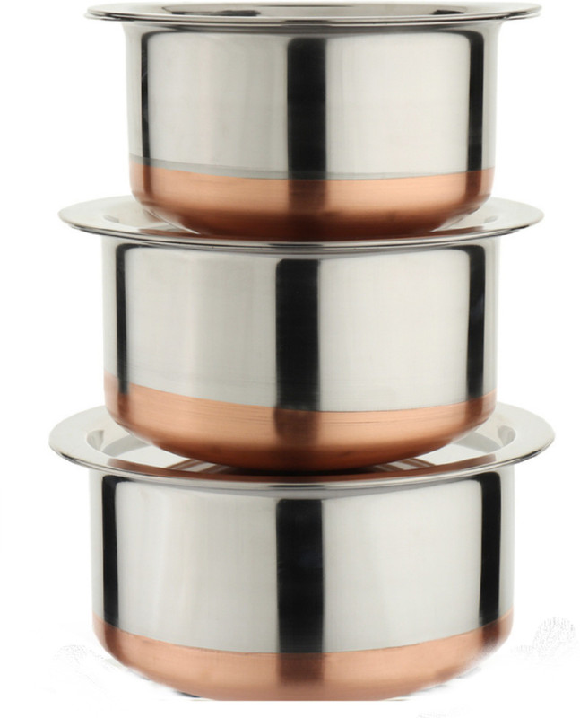 LIMETRO STEEL Stainless Steel Storage Bowl Set of 3 High Quality 22 Gauge Cookware Set / Tope Set With Lid(Pack of 3, Steel)