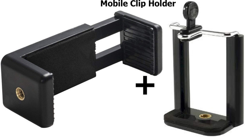 PULTO Mount Adapter/Adjustable Clamp &360 Degree mobile clip 2 Hole Mount Holder Clip Tripod, Monopod, Monopod Kit, Tripod Ball Head, Tripod Bracket, Tripod Clamp, Tripod Kit(Black, Supports Up to 600 g)