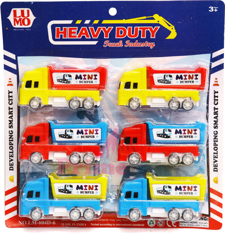 PRIMEFAIR Pull Back Along Dumper Truck Construction Vehicle Toy Toy for Kids(Multicolor, Pack of: 6)