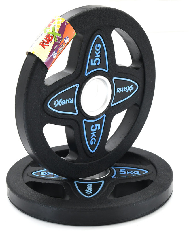 RUBX Rubber Coated Solid Weight Plate Leaf|50 MM Olympic Weight|5 Kg x 2pc = 10 kg Black Weight Plate(10 kg)
