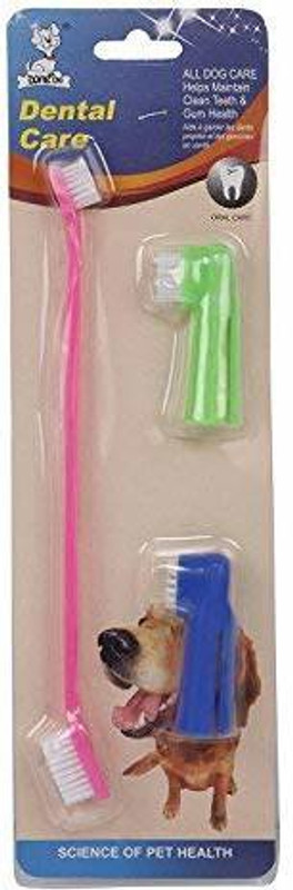 Dog trust 3 in 1 Cleaning Dental Toothbrush (Multicolour) Pet Toothbrush(Teething)