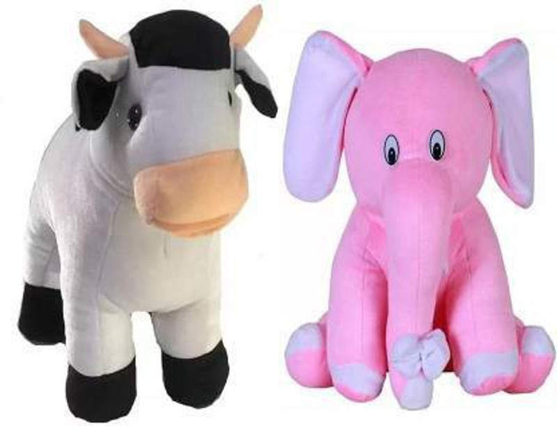 Osjs Special Combot for Kids Cow & Baby Elephant Teddy (Pack of 2) Teddy bear - 30 cm  - 30 cm(GREY and pink)