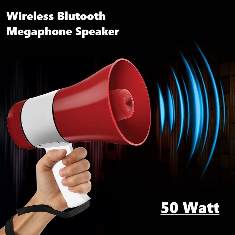 AIMERS Wireless Bluetooth Megaphone Speaker/ Bullhorn Siren For Announcement With Recorder, USB And Memory card input. Talk, Record, Play Indoor, Outdoor PA System(50 W)