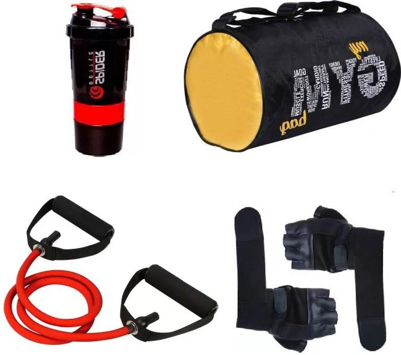 EMMKITZ sport bag with resistance tube with spider bottle and gloves fitness & gym kit Resistance Tube(yellow & black)
