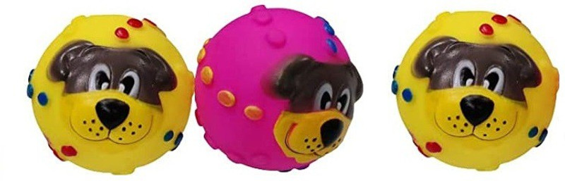 Pet Guard Squeaky Puppy Face Ball Rubber Toy for Dog (Set of 3 Rubber Chew Toy For Dog