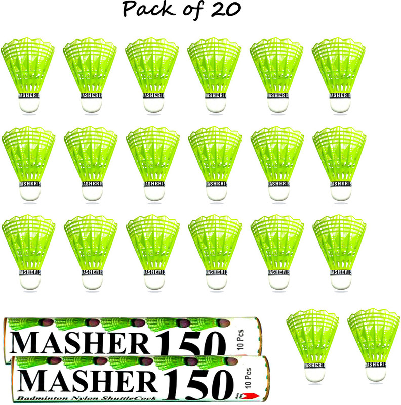 RAJSUKH SPORTS Masher 150 Premium Plastic Shuttles {Pack of 20} Plastic Shuttle  - Green(Medium Fast, 78, Pack of 20)