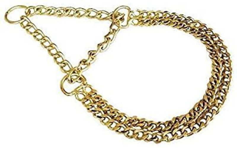 Woofy Chrome Stainless Steel Golden Plated 3 Layer Dog Choke Chain -24 Inch Collar Plain Dog Collar Charm(Golden, Round)