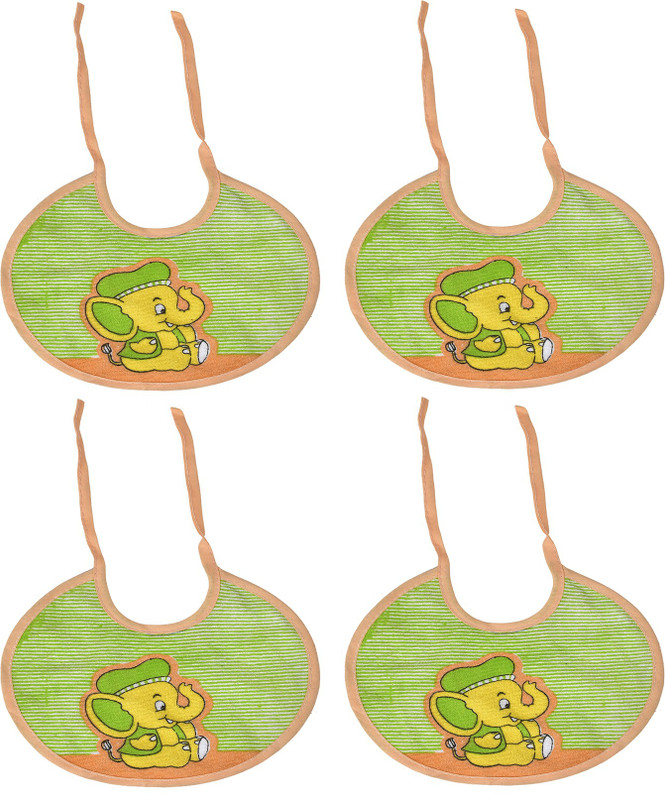 Heart Home Rouned Shaped Unisex Baby Cotton Super Bib-Pack of 4 (Green)(Green)