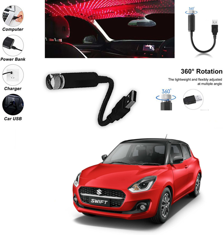 Gadiparts ™ Car USB Roof Star Light Ambient Car Fancy Light (RED) for Swift Car Fancy Lights(Red)