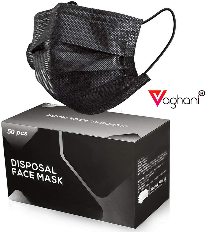 Vaghani 3 Ply Surgical CE-2022 Premium Quality 50 Pcs Surgical Mask With Melt Blown Fabric Layer(Black, Free Size, Pack of 50, 3 Ply)