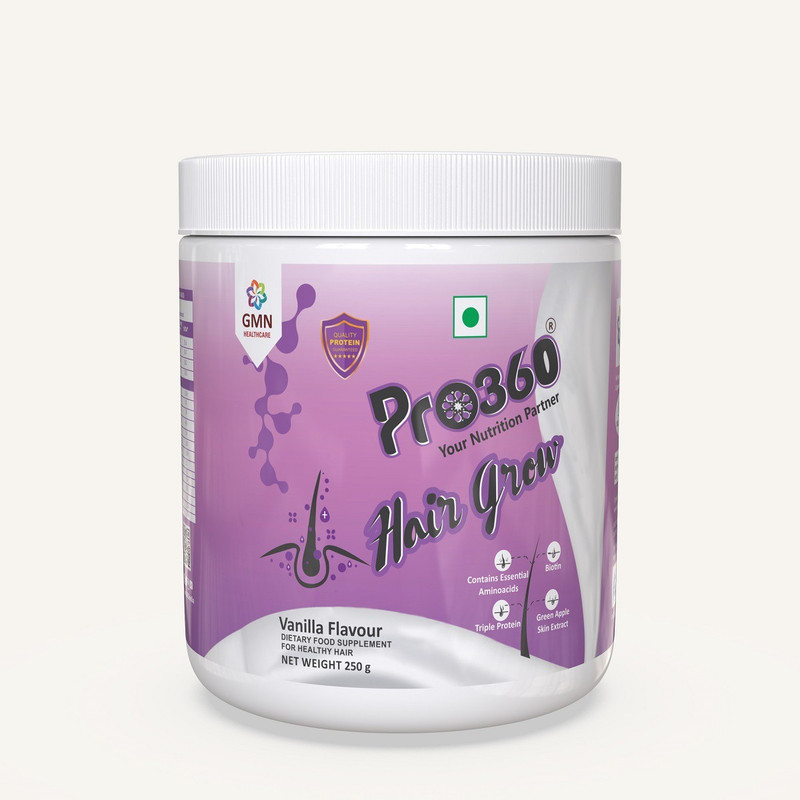 PRO360 Hair Grow Protein Drink Biotin Rich Dietary for Healthier Thicker and Shinier Hair Nutrition Drink(250 g, Vannila Flavored)