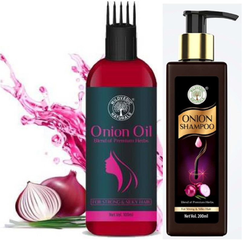 Wildvedic naturals Onion Oil & Shampoo combo for complete hair care & nourishment(Pack of 2, 300 ml)