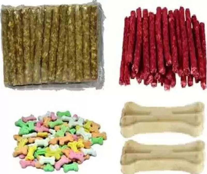 Puppy buddy Chicken munchy+Mutton Munchy +chew Natural+White Bone 3Inch (each 700g) Dog Treat(3 kg, Pack of 4)