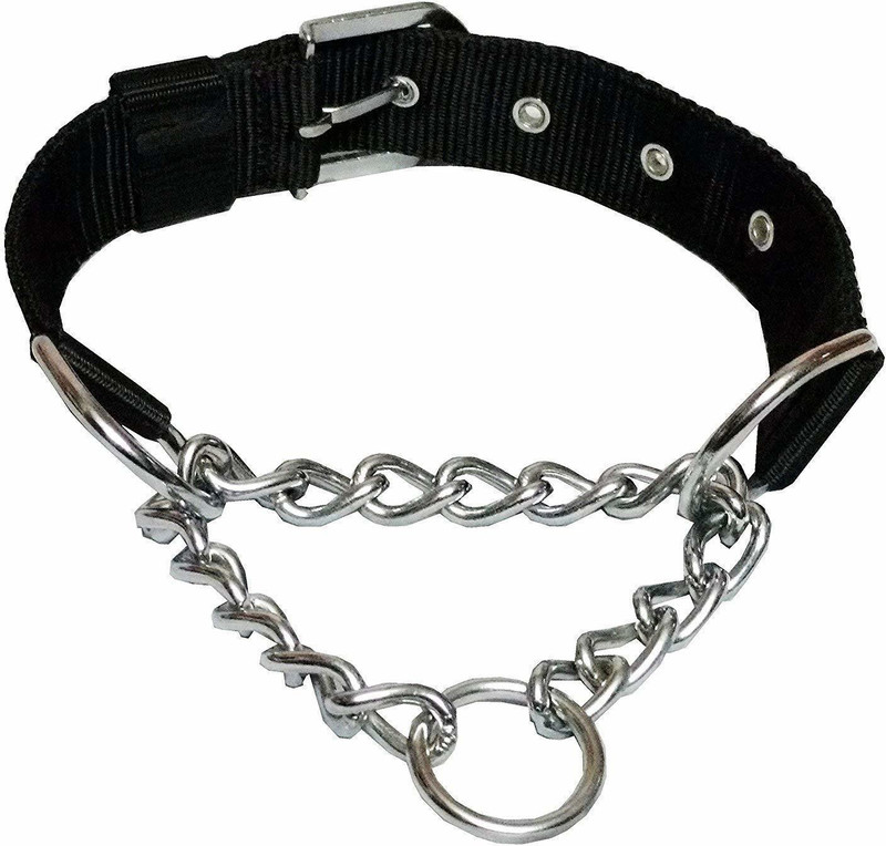 DogTrust Dog Choke Pet Nylon Half Chain Collar Half Choker Stainless Steel Dogs Collars 1 Bell Dog Collar Charm(Black, Round)