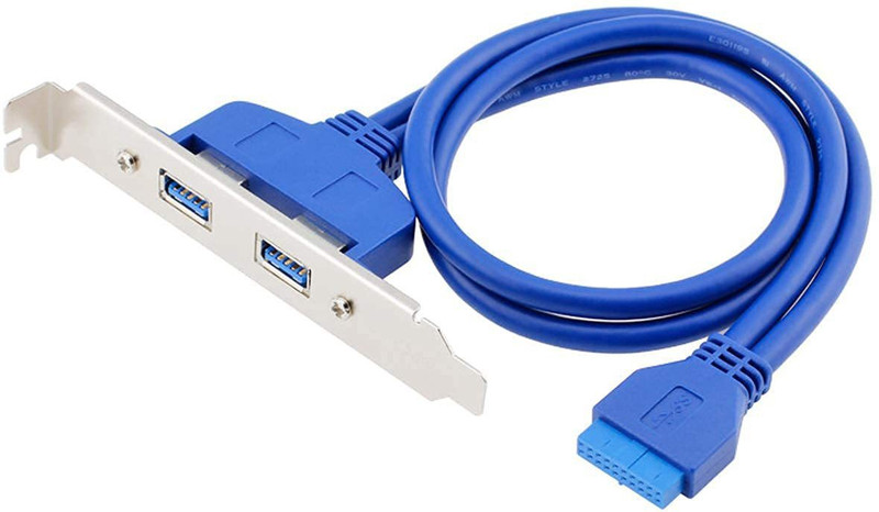 LipiWorld 2 Port USB 3.0 Female Back Panel to Motherboard 20pin Cable with PCI Bracket 50cm (Motherboard to USB 3.0 Cable) USB Hub(Silver&Blue)