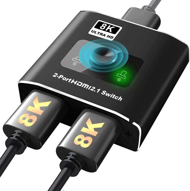 Etzin HDMI 2.1 Switch, 8K@60Hz/4K@120Hz HDMI Splitter, Switcher 2 in 1 Out Support 10080 inch Blu-ray Player(Black)