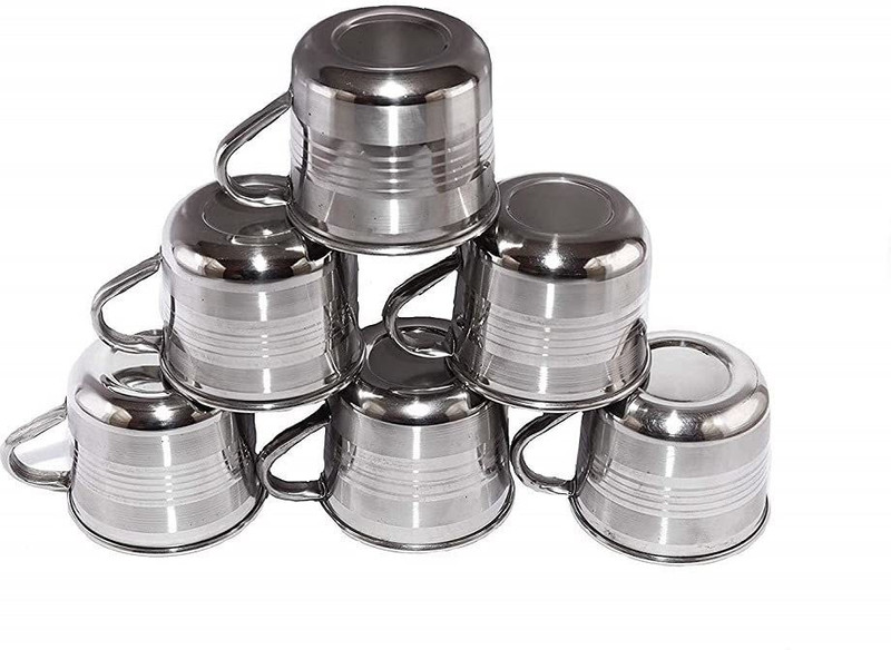 YM Stainless Pack of 6 Stainless Steel Tea Cup | Coffee Cup | Premium Single Wall | 140ml(Silver, Cup Set)