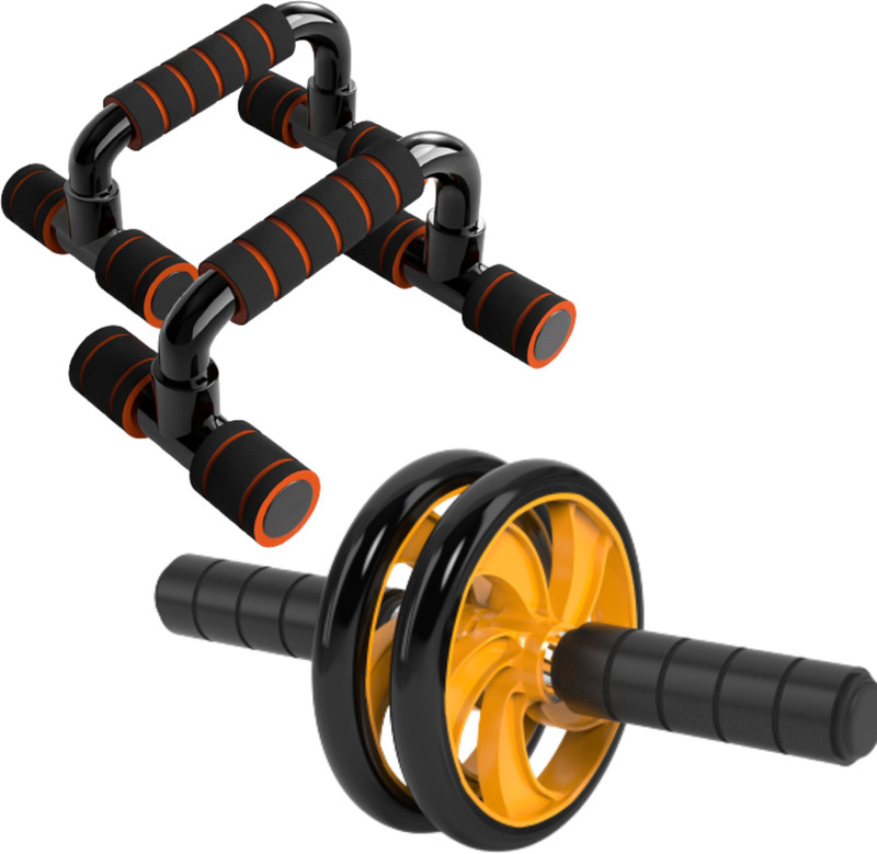 PRO365 AB wheel Roller Abs workout equipment and Push Up Bar Stand Foam Grip Handle Ab Exerciser(Black)