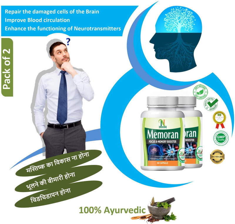 Numinous Memoran Ayurvedic Medicine, for Brain related illenss, pack of 2(120-capsules)(Pack of 2, 120 Capsules)