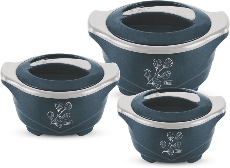 FLAIR Silvermax Insulated Casserole 800 ML, 1200 ML & 1800 ML Blue Color Pack of 3 Serve Casserole Set(3800 ml)