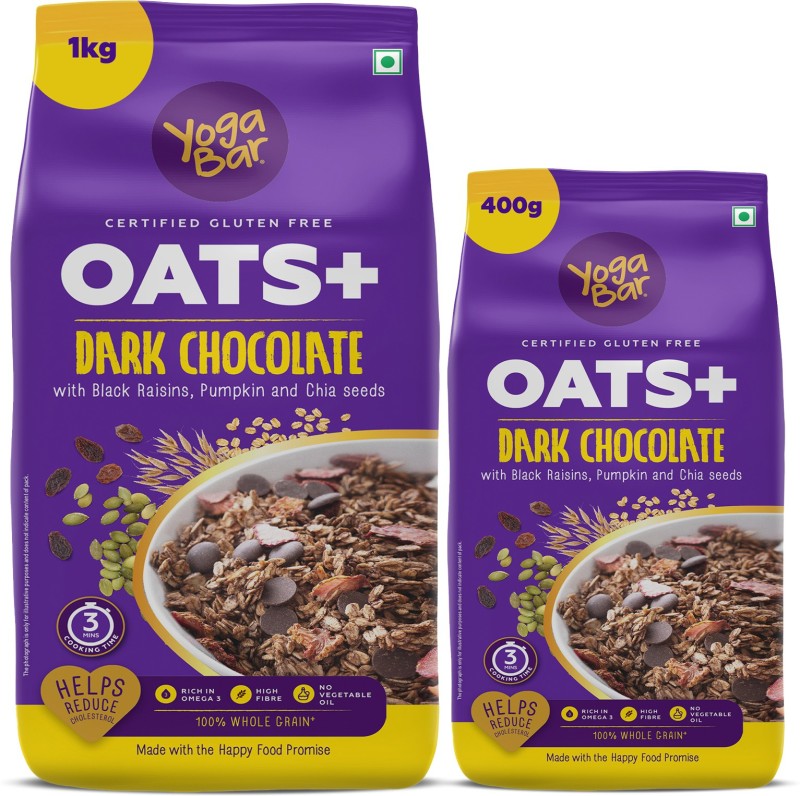 Yogabar High Protein Dark Chocolate Oatmeal 1kg with 400g Combo Pouch