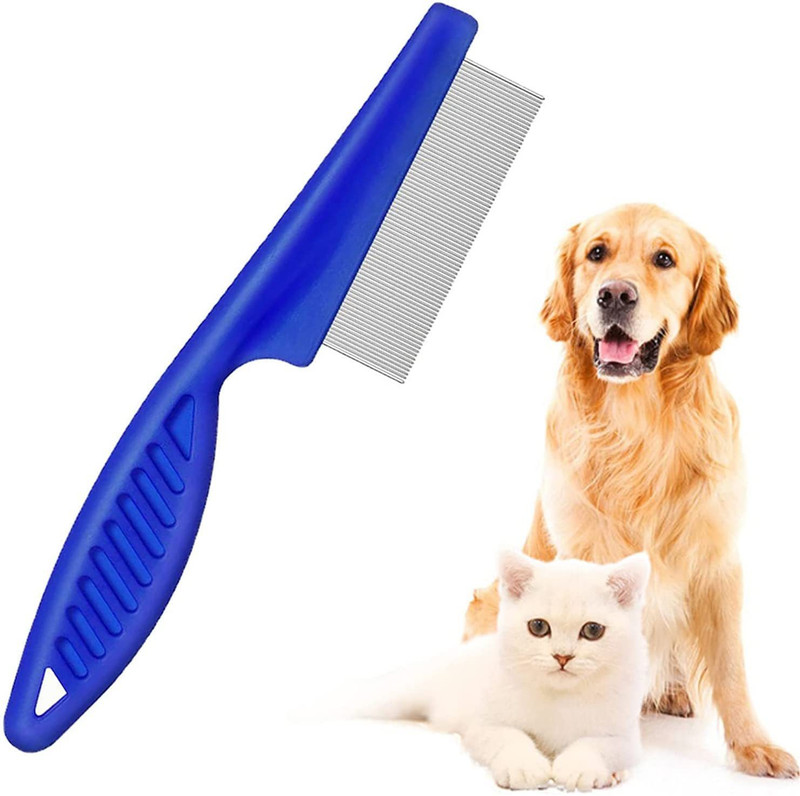 Woofy Flea Comb for Pets, Stainless Steel Fine Tooth Flea Lice Tear Stain Remover Comb Bell Dog & Cat Collar Charm(Royal Blue, Solid)