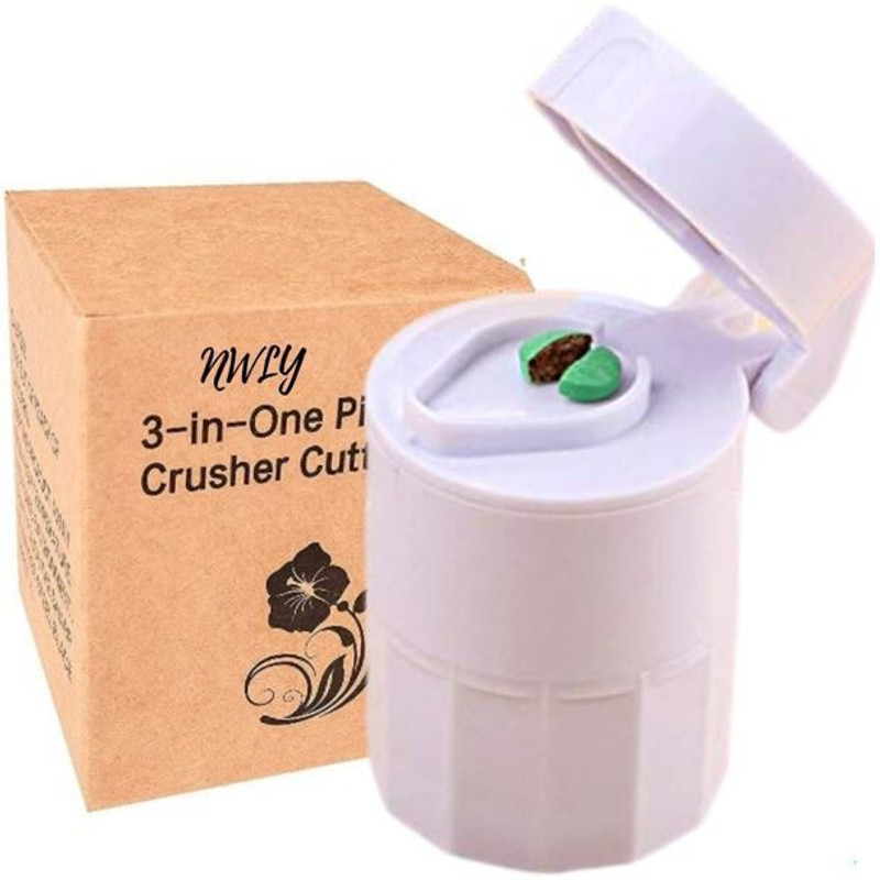 NWLY TABLET CUTTER 3 in 1 Manual Cutter , Storage , Grinder Grinder F or Small Pills Manual Pill Cutter - Splitter - Crusher(White)