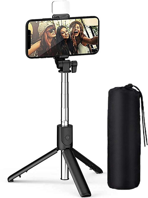POZUB BT Selfie Stick Tripod with Fill Light For Making Videos Detachable BT Remote Tripod, Monopod, Monopod Kit, Tripod Ball Head, Tripod Bracket, Tripod Clamp, Tripod Kit(Black, Supports Up to 600 g)