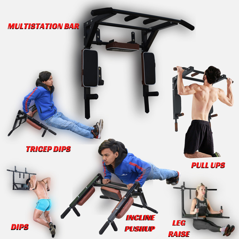 HASHTAG FITNESS 3in1 multi pull up bar wall mounted dips bar Dip Station