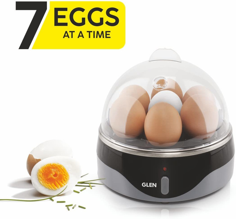 Glen Glen Egg Boiler, 7 Eggs Capacity, 1 Poaching Cup, 350W (3030EB7) Auto shut Off 3030EB7 Egg Cooker(Grey, Black, 7 Eggs)